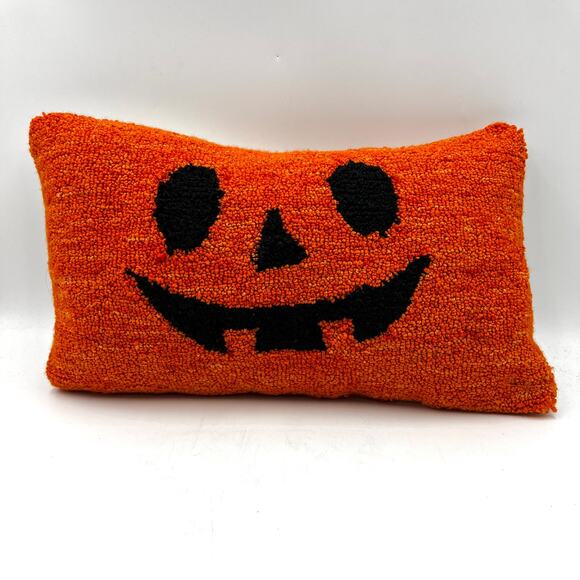 Halloween Pumpkin Punch Needle Pillow Decorative Textured Urban 86 - Picture 1 of 5